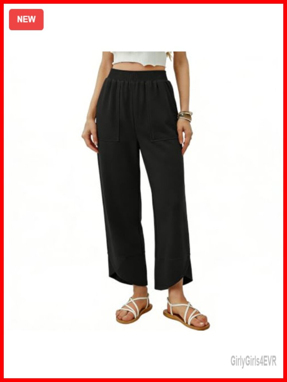 Womens Wide Leg Capri Pants High Waisted Elastic Waist Baggy Casual Palazzo